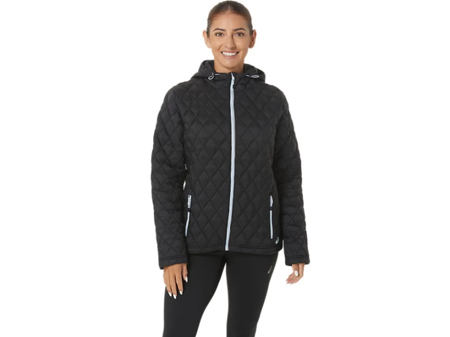 ASICS Women's Performance Insulated Jacket - Weatherproof, Lightweight for Outdoor Activities - Performance Black/Soft Sky