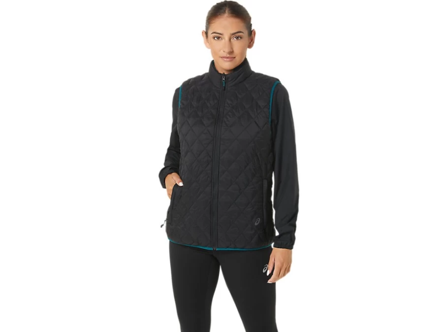 ASICS Women's Reverse Insulated Vest - Performance Black/Velvet Pine, Lightweight Warm Winter Jacket