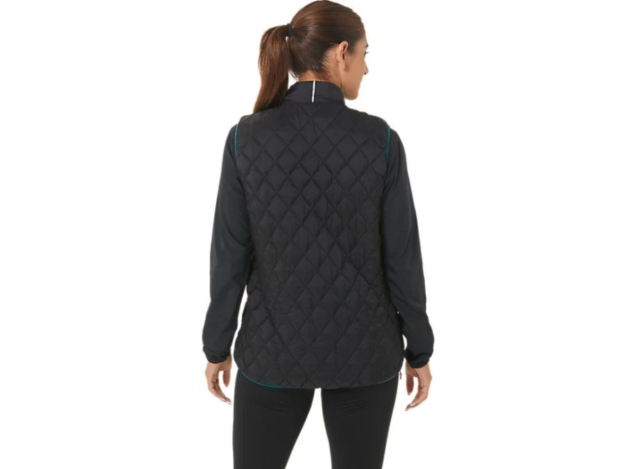 ASICS Women's Reverse Insulated Vest - Performance Black/Velvet Pine, Lightweight Warm Winter Jacket