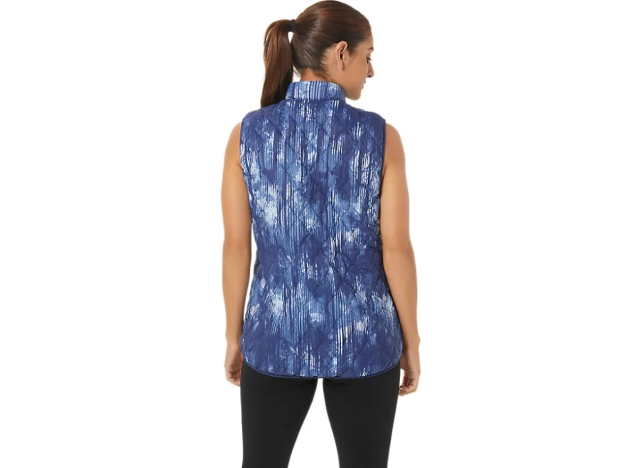 ASICS Women's Reverse Insulated Vest - Grand Shark Tie Dye/Soft Sky Color, Lightweight Warm Winter Jacket