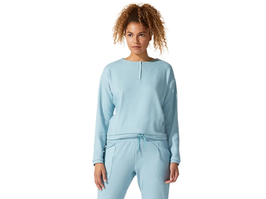 ASICS Women's Smoke Blue Soft Stretch Sweat Top - Comfortable Athletic Pullover