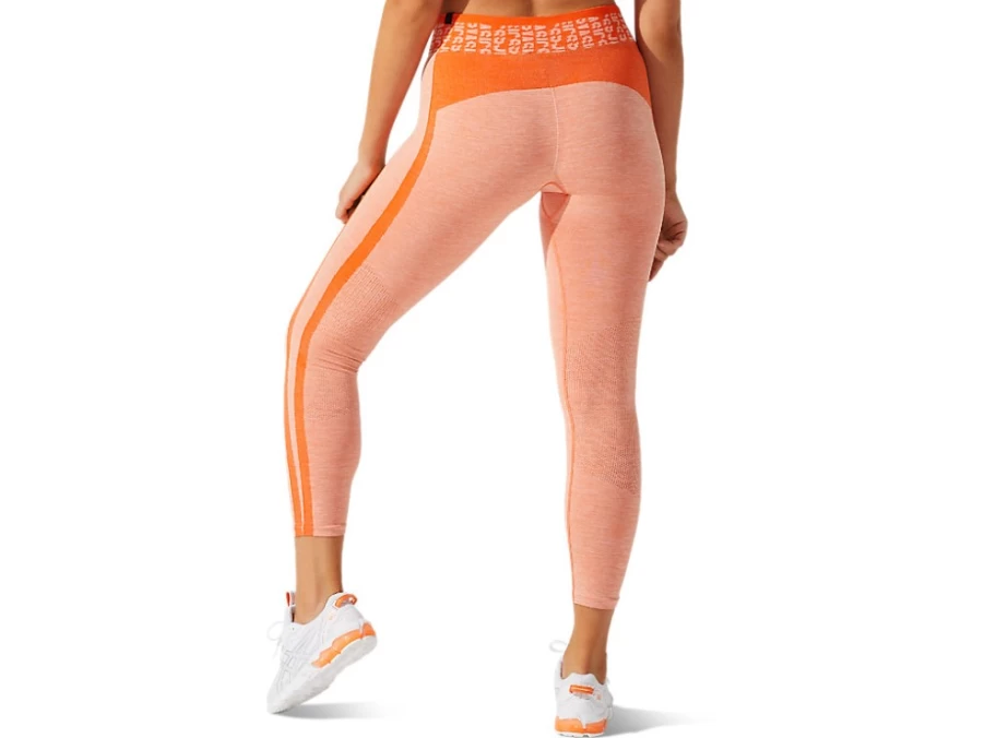 ASICS Women's Cropped Seamless Tight - Marigold Orange/Sun Peach Fitness Leggings