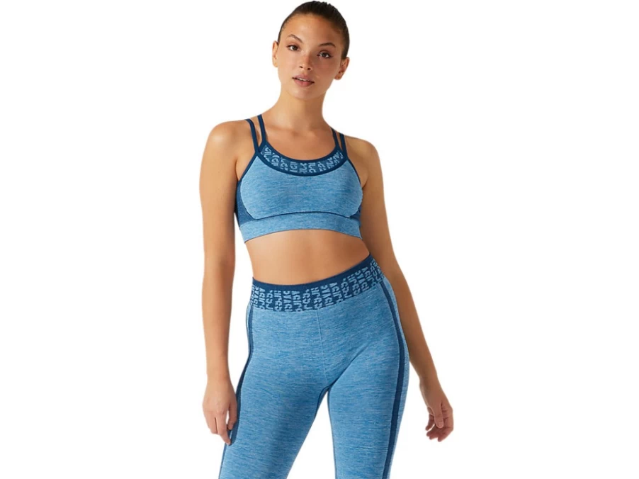 ASICS Women's Cropped Seamless Sports Bra - Reborn Blue/Mako Blue - Lightweight Workout Top