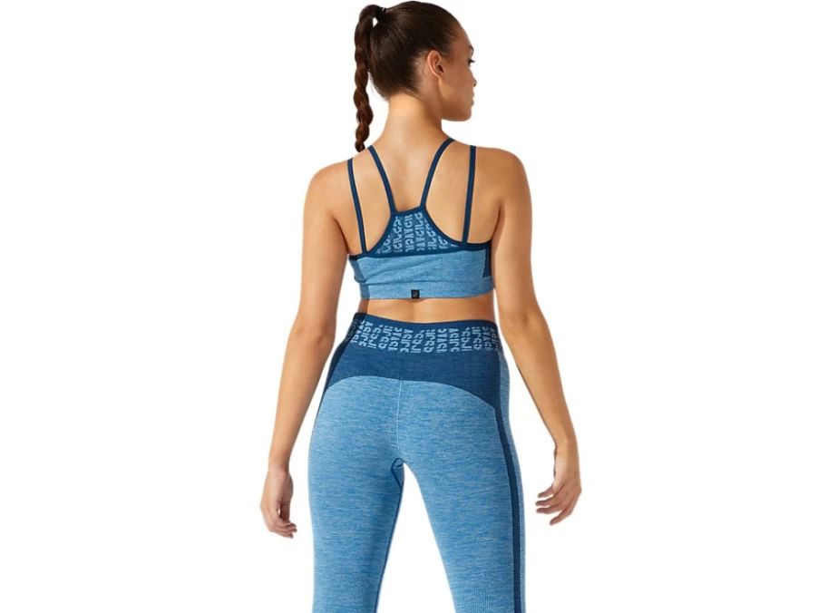 ASICS Women's Cropped Seamless Sports Bra - Reborn Blue/Mako Blue - Lightweight Workout Top
