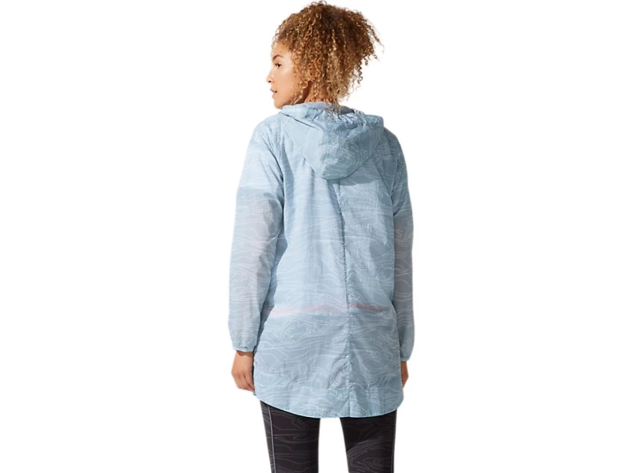 ASICS Women's Smoke Blue Airy Woven Long Jacket - Lightweight Breathable Outerwear