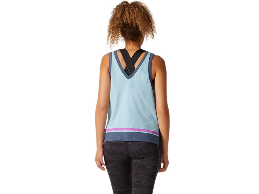 ASICS Women's Smoke Blue Color Block Tank Top - Athletic Running Shirt