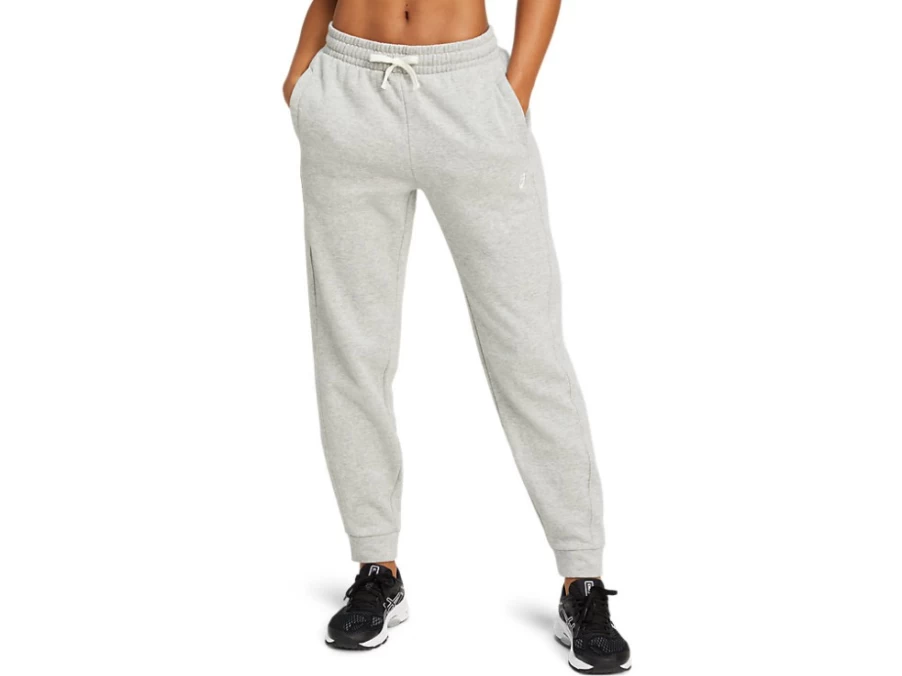 ASICS Women's Light Grey Heather Fleece Jogger Pants - Comfortable Running & Lounge Sweatpants