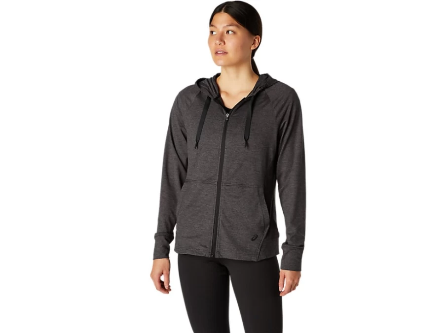 ASICS Women's Dark Grey Heather Tech Full Zip Hoodie - Lightweight Running Jacket