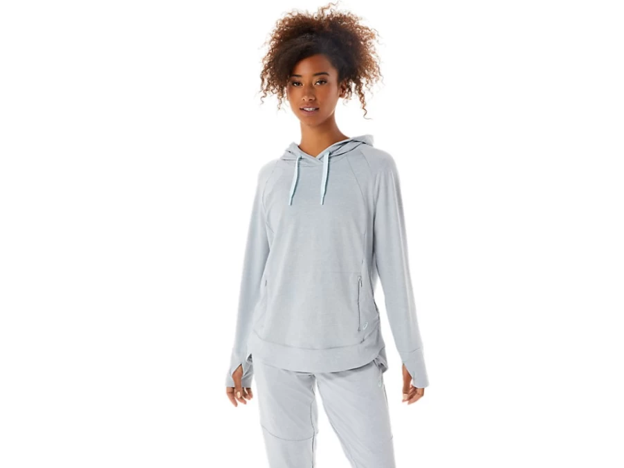 ASICS Women's W Tech PO Hoodie - Piedmont Grey Spacedye/Sage Pullover Sweatshirt
