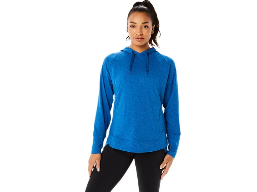 ASICS Women's W Tech PO Hoodie in Lake Drive Spacedye/Clear Blue