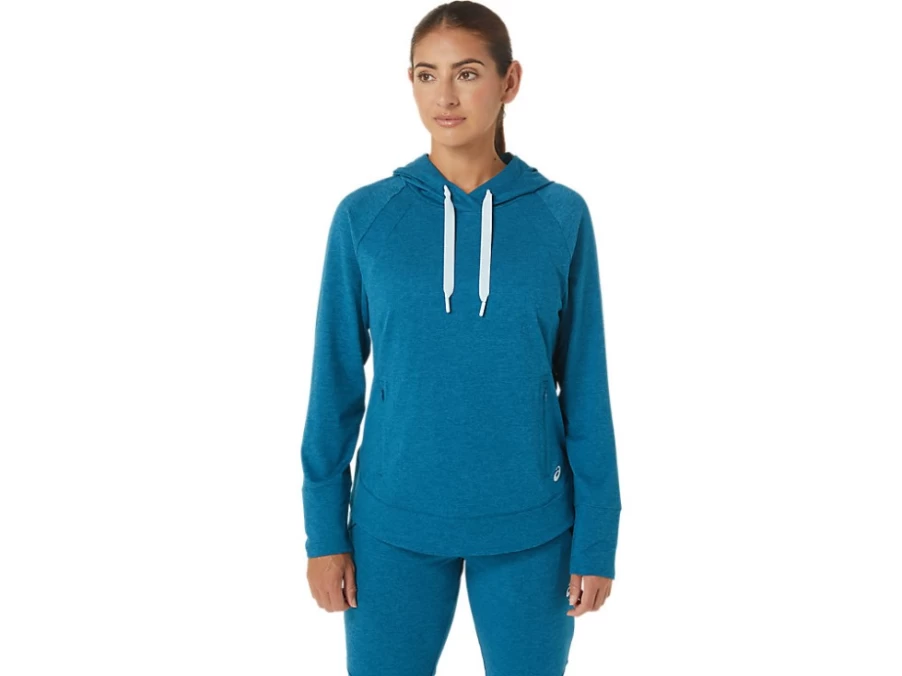 ASICS Women's W Tech PO Hoodie in Deep Sea Teal Spacedye - Lightweight Performance Pullover