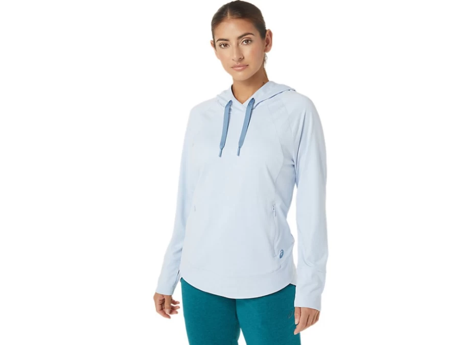 ASICS Women's W Tech PO Hoodie in Soft Sky Spacedye - Lightweight Athletic Pullover