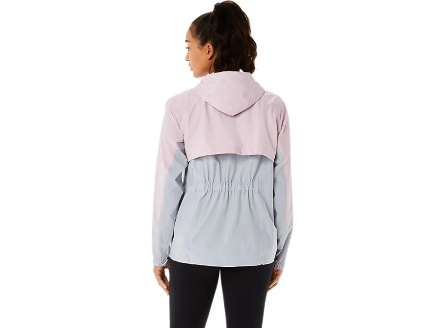 ASICS Women's Piedmont Grey & Barely Rose Waterproof Running Jacket - Lightweight Windbreaker