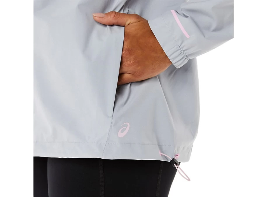 ASICS Women's Piedmont Grey & Barely Rose Waterproof Running Jacket - Lightweight Windbreaker