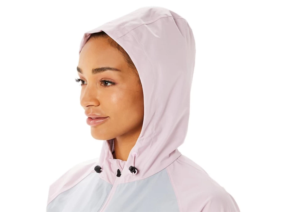 ASICS Women's Piedmont Grey & Barely Rose Waterproof Running Jacket - Lightweight Windbreaker