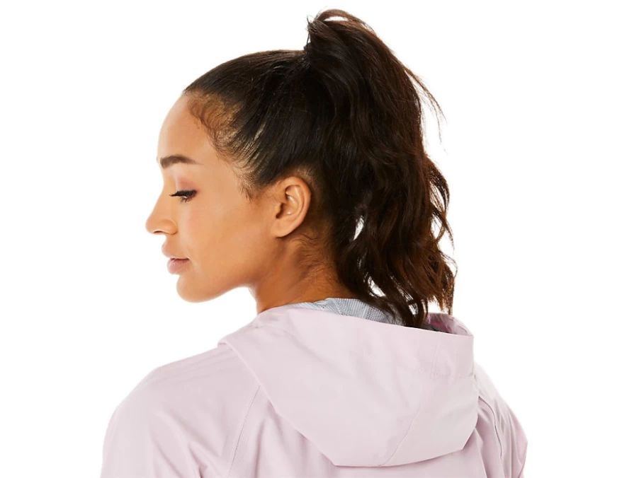 ASICS Women's Piedmont Grey & Barely Rose Waterproof Running Jacket - Lightweight Windbreaker