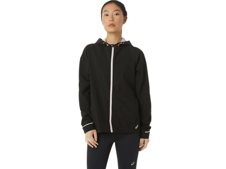 ASICS Women's Performance Black & Barely Rose Waterproof Jacket – Lightweight Windproof Outdoor Coat