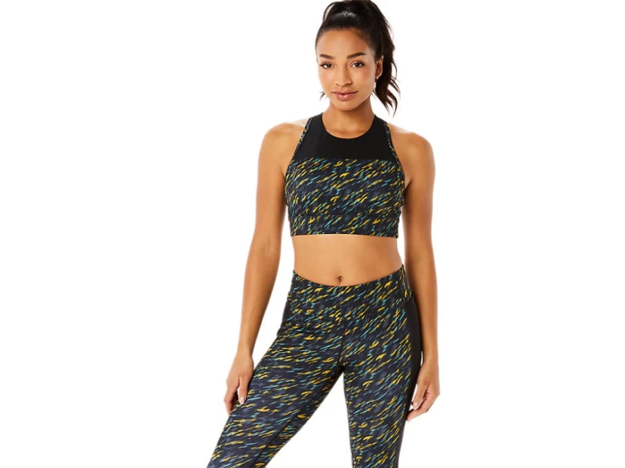 ASICS Women's Kate Strappy Bra in Night Shade/Sage Print - Supportive Sports Bra for Active Women