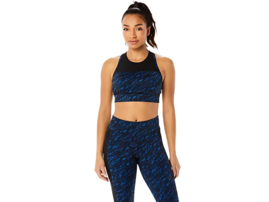 ASICS Women's Kate Strappy Bra in Night Shade/Lake Drive Print - Supportive Sports Bra for Active Women