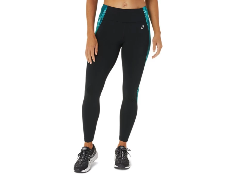 ASICS Women's 7/8 Performance Tight in Performance Black/Tie Dye Velvet Pine - High-Performance Workout Leggings