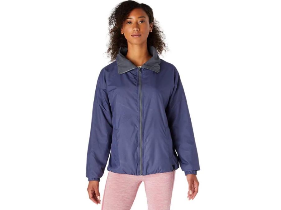 ASICS Women's Reversible Jacket - Thunder Blue/Carrier Grey - Lightweight Windbreaker for Running & Training