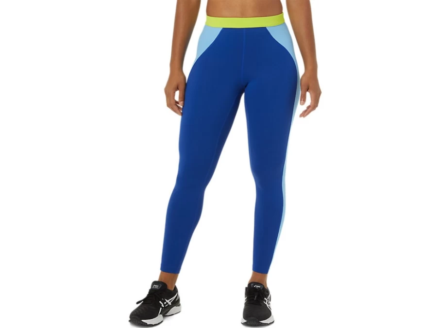 ASICS Women's THE NEW STRONG Repurposed Tight - Asics Blue/Arctic Sky/Green Gecko Yoga Running Workout Leggings