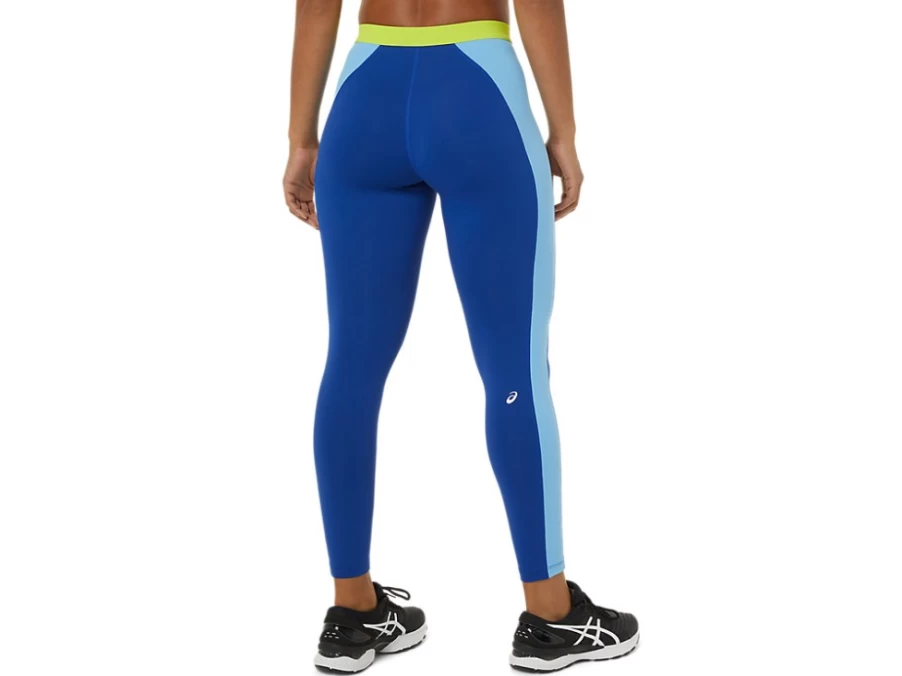 ASICS Women's THE NEW STRONG Repurposed Tight - Asics Blue/Arctic Sky/Green Gecko Yoga Running Workout Leggings