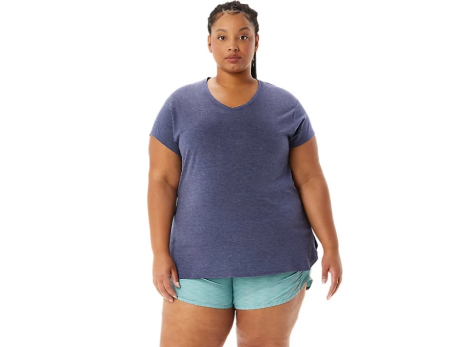 ASICS Women's Peacoat Heather V-Neck Top - Comfortable Athletic Tee