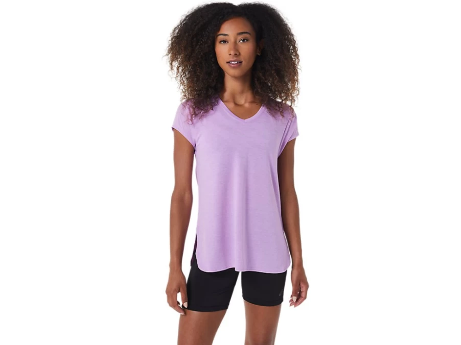 ASICS Women's Lavender Glow Heather V-Neck Top - Soft Casual Tee