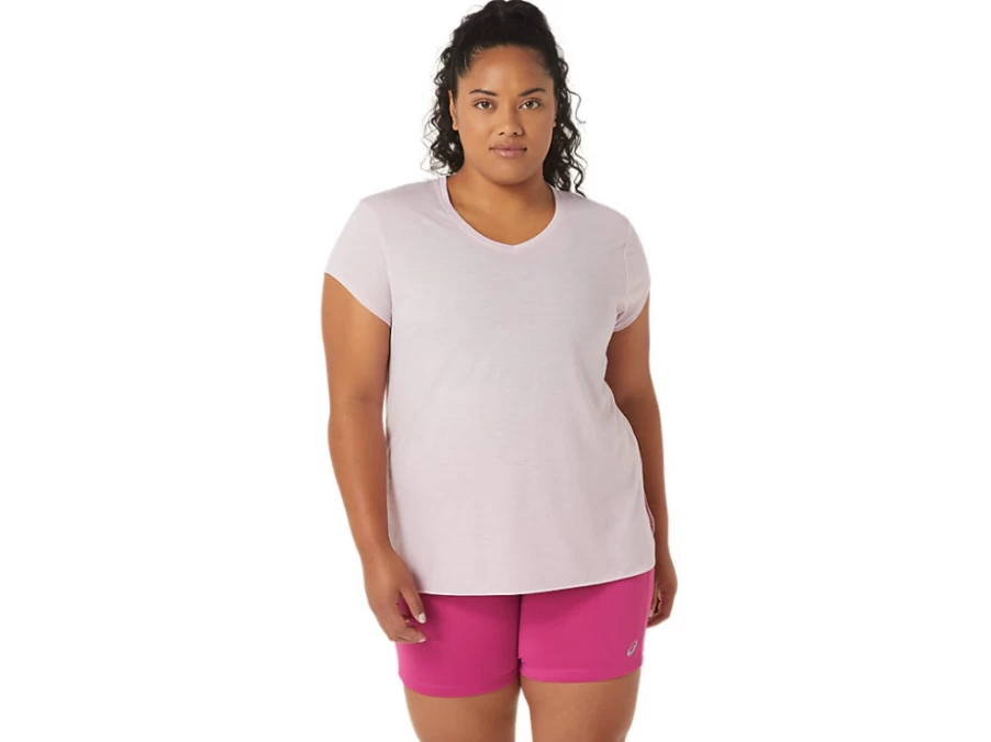 ASICS Women's Barely Rose Heather V-Neck Top - Soft Comfortable Heather Tee