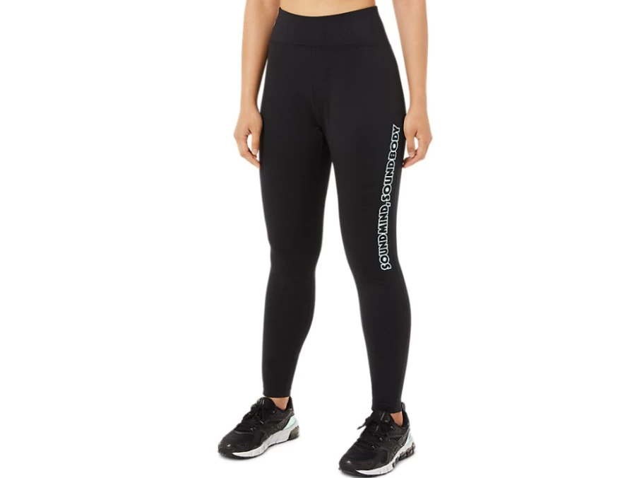 ASICS Women's Performance Black Logo Graphic Tight - Athletic Running Leggings