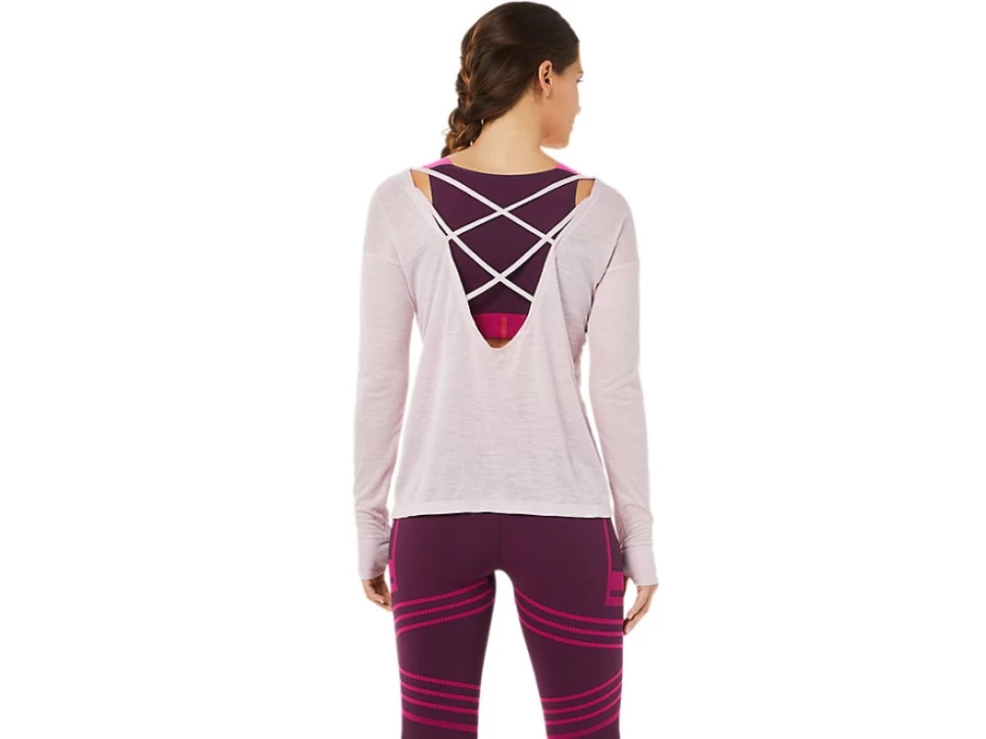 ASICS Women's Barely Rose Open Back Long Sleeve Top - Athletic Comfort Fit Yoga Shirt
