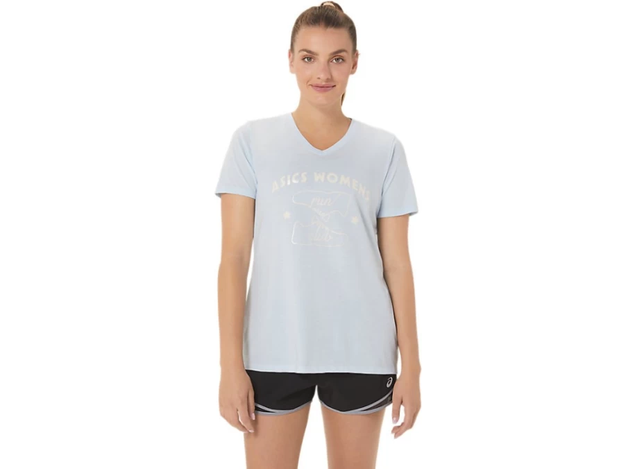 ASICS Women's Run Club V-Neck T-Shirt in Soft Sky | Lightweight Running Top