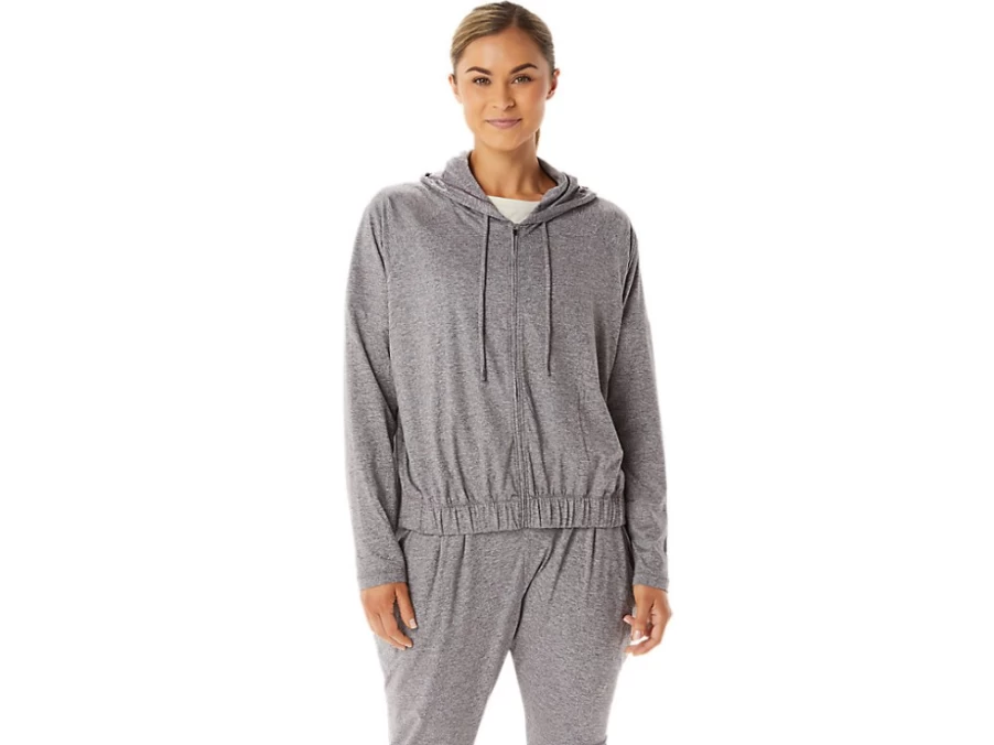 ASICS Women's Smoke Shadow Heather Soft Stretch Knit Full Zip Hoodie - Lightweight Comfort & Stylish Fit
