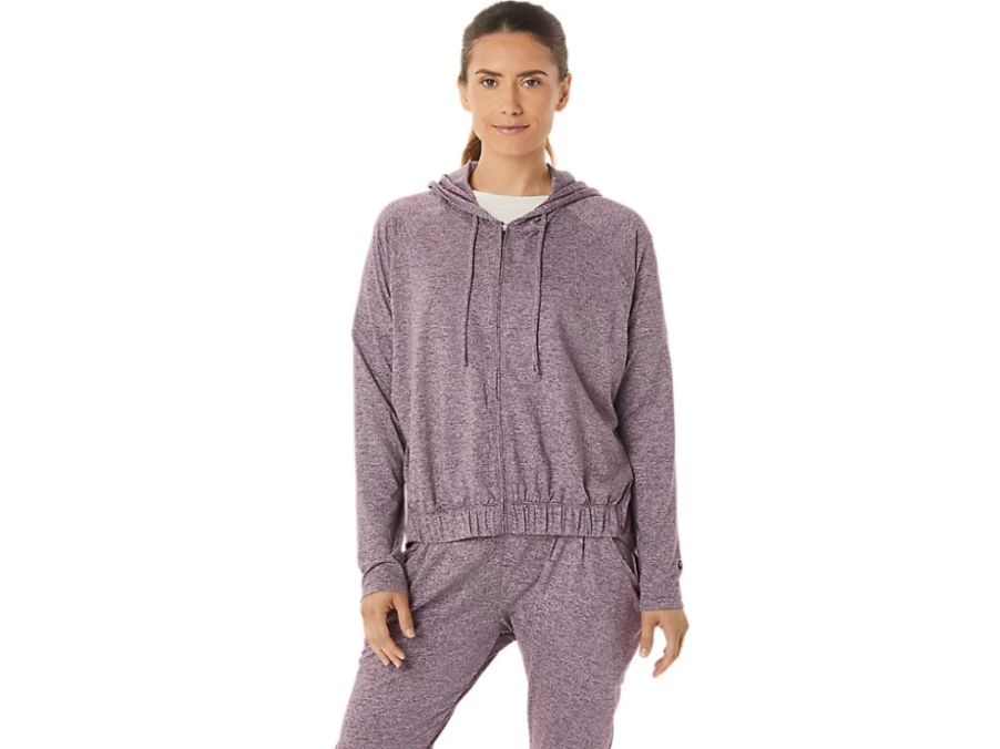 ASICS Women's Deep Mars Heather Full Zip Hoodie - Soft Stretch Knit Pullover for Comfort & Style