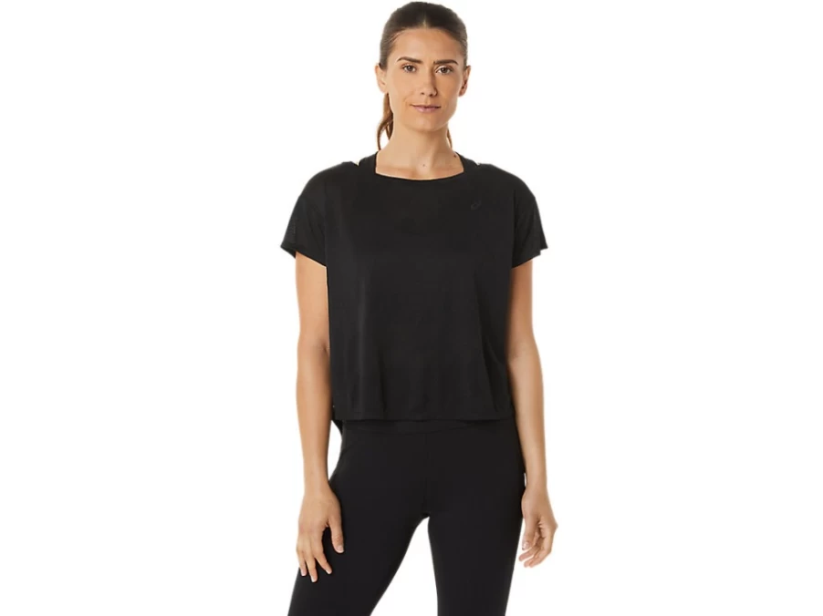 ASICS Women's Performance Black Jacquard Short Sleeve Top - Movekoyo Athletic Shirt