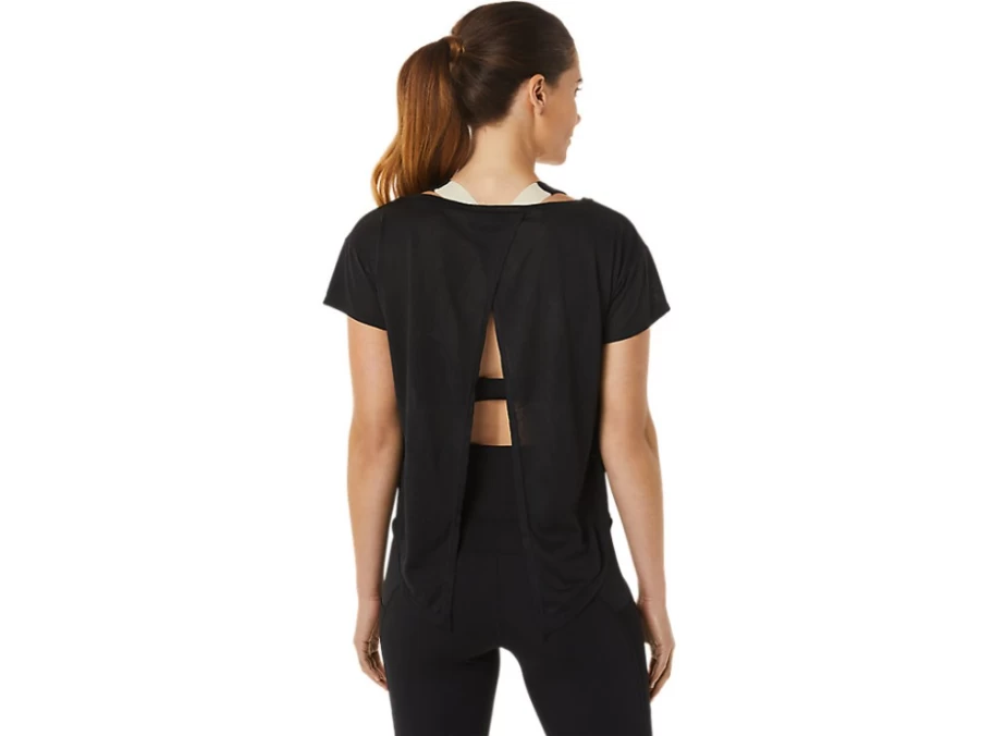ASICS Women's Performance Black Jacquard Short Sleeve Top - Movekoyo Athletic Shirt