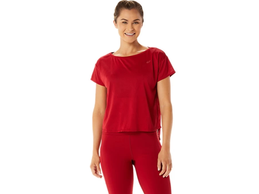 ASICS Women's Cranberry Jacquard Short Sleeve Top - Movekoyo Athletic Tee