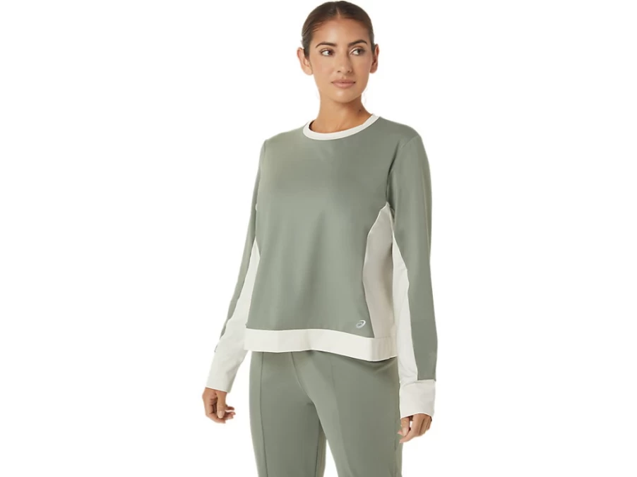 ASICS Women's Lichen Green/Birch Repurposed Flare Top - Sustainable Athletic Wear