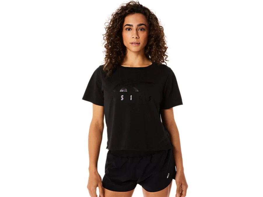 ASICS Women's Performance Black Stripes Boxy Short Sleeve T-Shirt