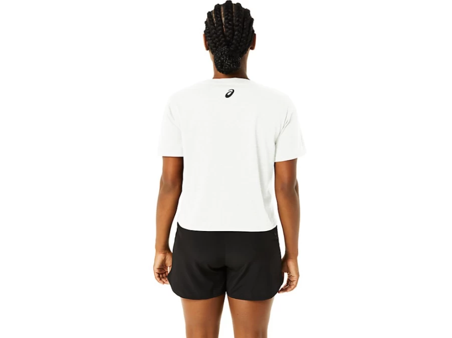 ASICS Women's Brilliant White Stripes Box Fit Short Sleeve T-Shirt