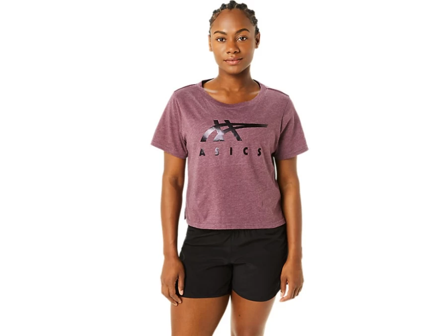 ASICS Women's Deep Mars Heather Stripes Box Fit Short Sleeve T-Shirt