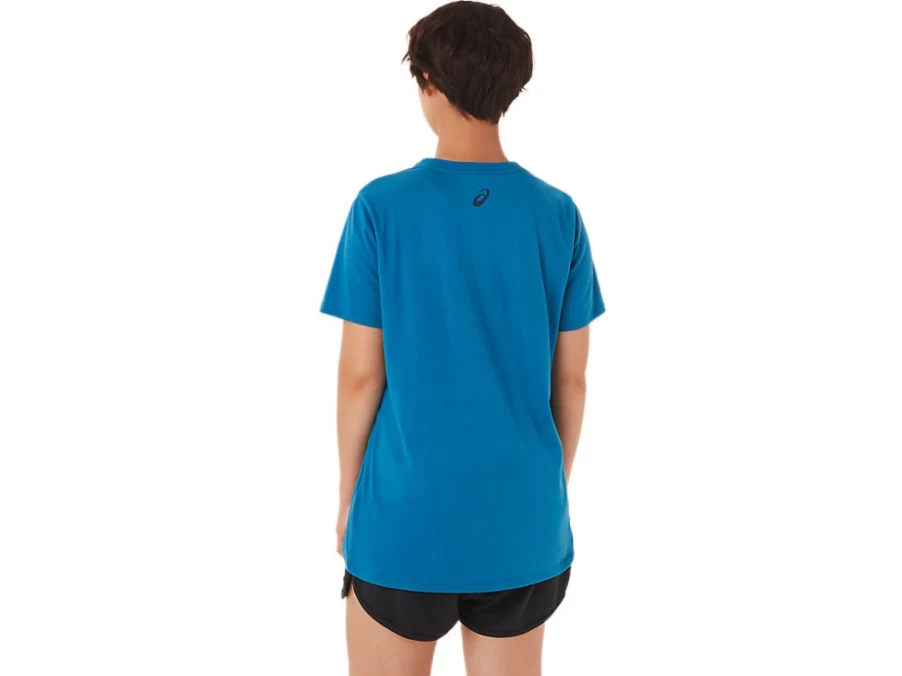 ASICS Women's Reborn Blue Stripes V-Neck T-Shirt – Lightweight Athletic Top