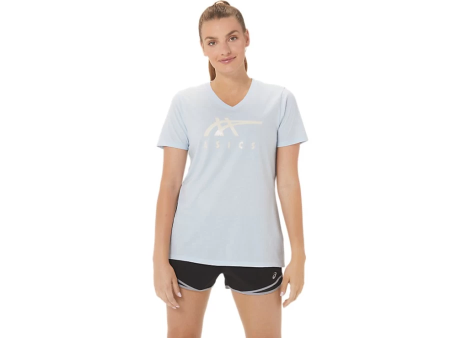ASICS Women's Soft Sky V-Neck Stripes Athletic Top