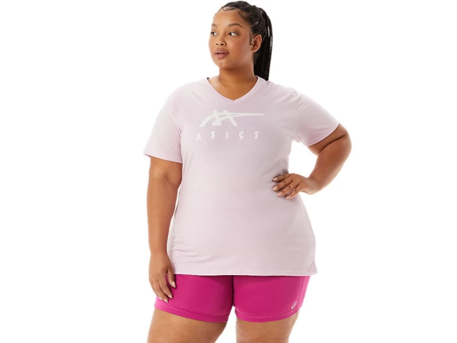 ASICS Women's Barely Rose Stripes V-Neck T-Shirt