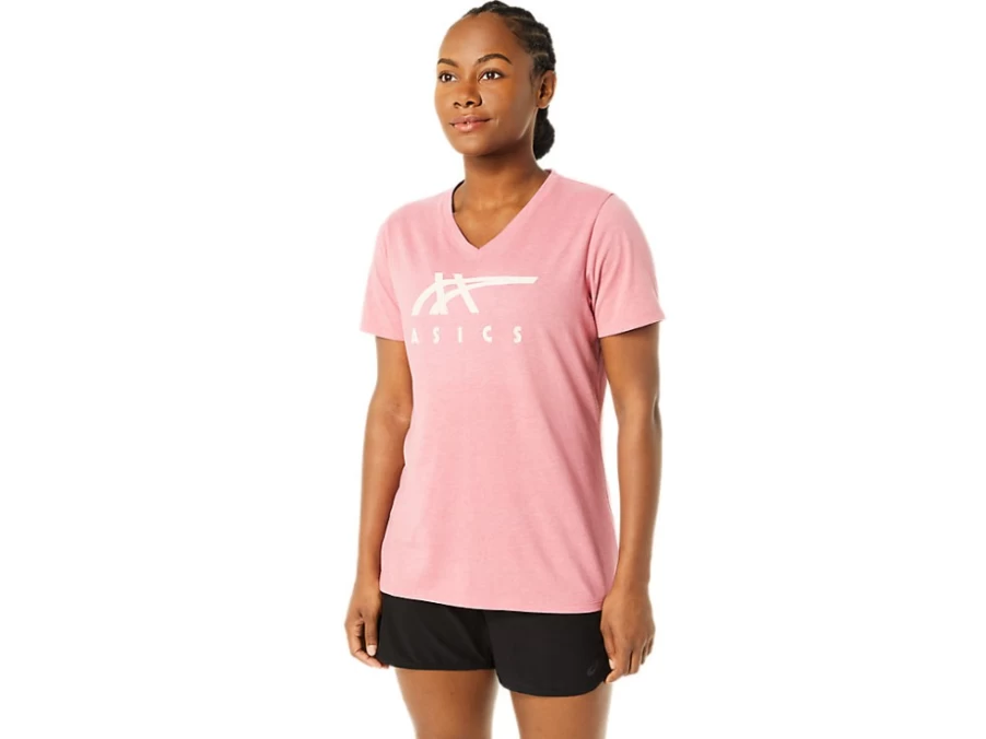 ASICS Women's Smokey Rose Heather Stripes V-Neck T-Shirt