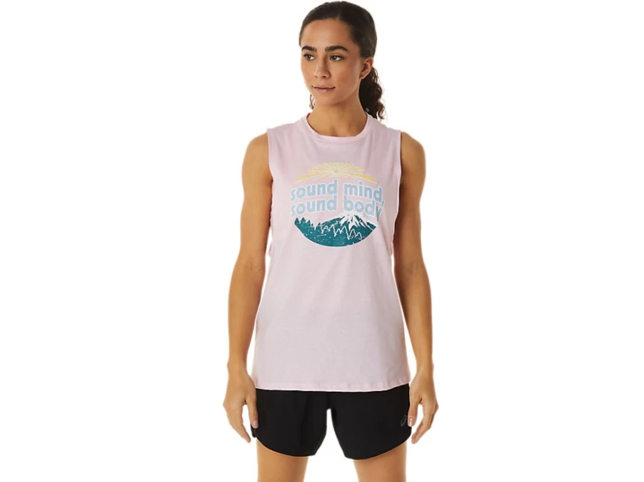 ASICS Women's Pink Salt Mountain Muscle Tank Top - Athletic Workout Shirt