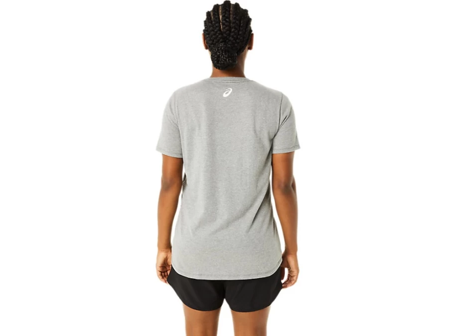 ASICS Women's Medium Grey Heather Short Sleeve V-Neck Printed T-Shirt