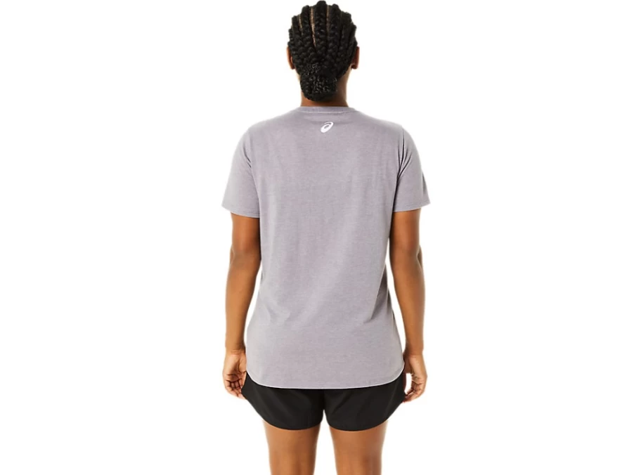 ASICS Women's V-Neck T-Shirt in Lavender Grey Heather - SS Cherry Blossom Design