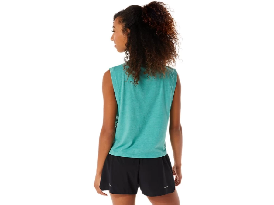 ASICS Women's Sage Heather Allover Printed Muscle Crop Top
